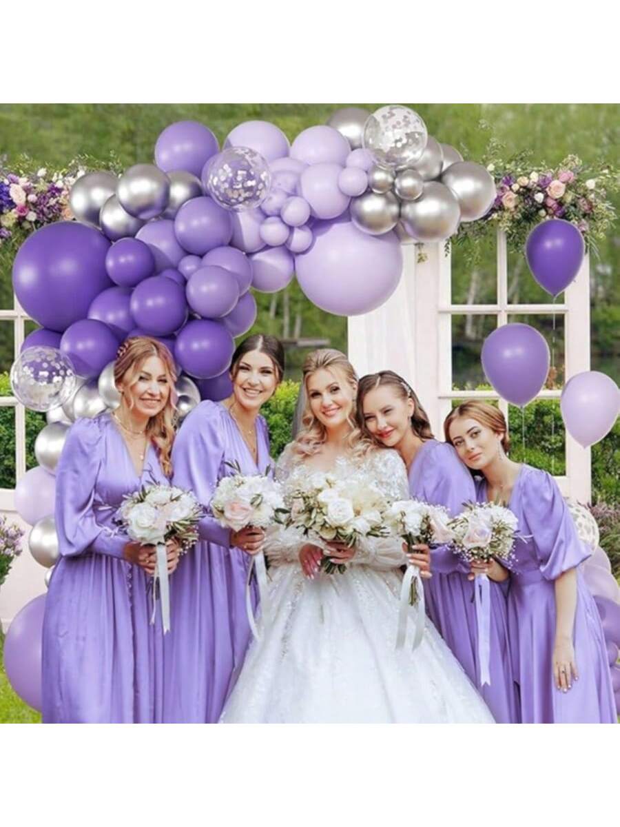 147pcs Purple Balloon Arch Kit Lavender Silver Confetti Balloons For Party