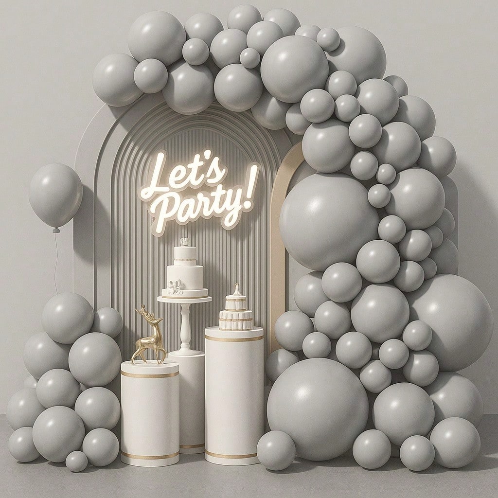 120pcs Gray Balloon Arch Kit Mixed Sizes For Wedding Shower Or Birthday