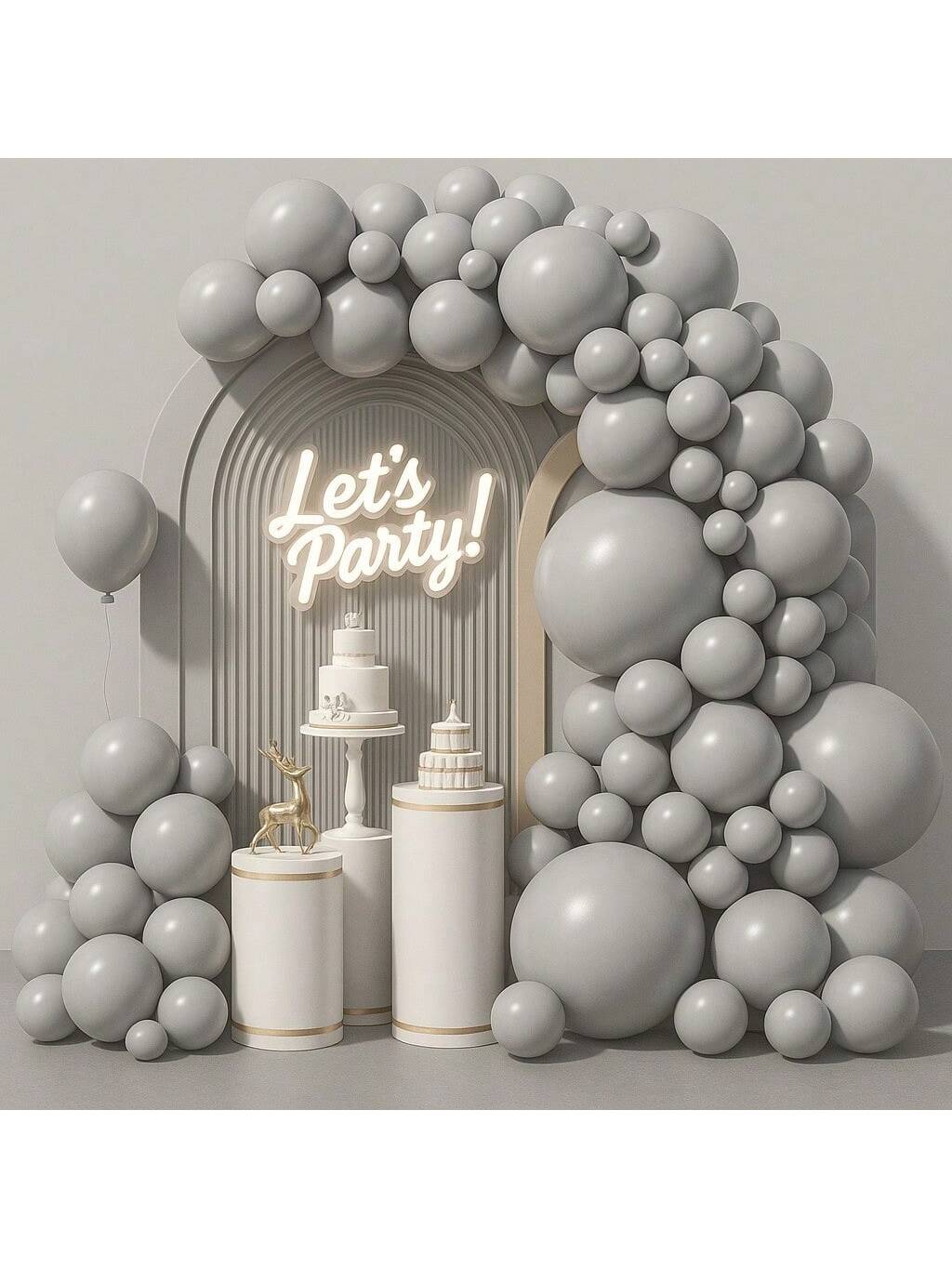 120pcs Gray Balloon Arch Kit Mixed Sizes For Wedding Shower Or Birthday