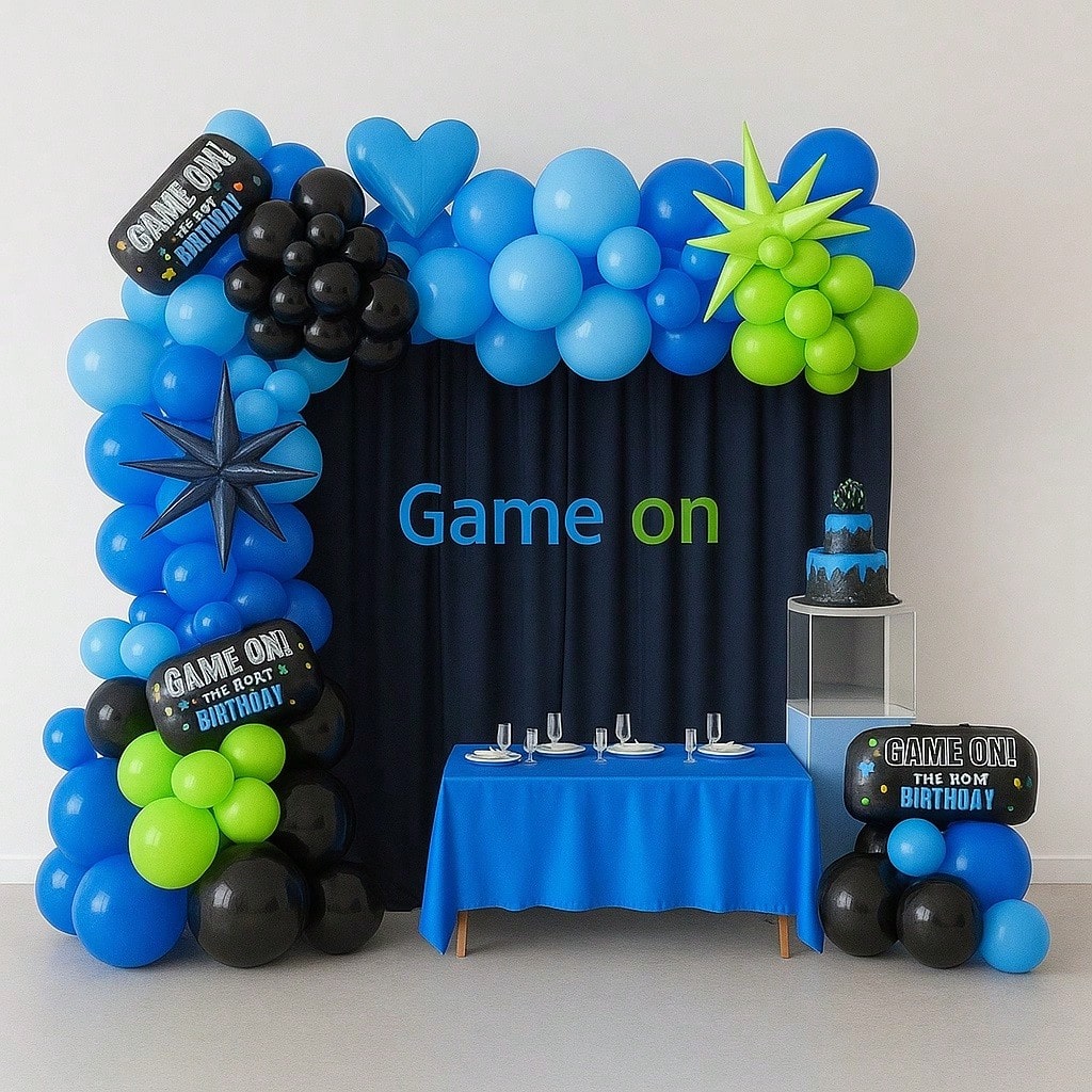 137pcs Gaming Balloon Arch Kit Blue Green Balloons With Stars And Controllers