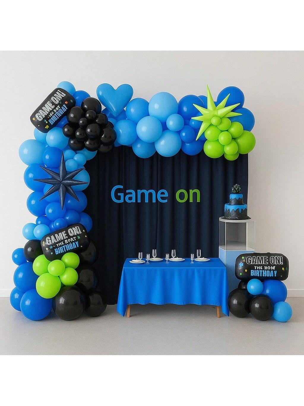 137pcs Gaming Balloon Arch Kit Blue Green Balloons With Stars And Controllers