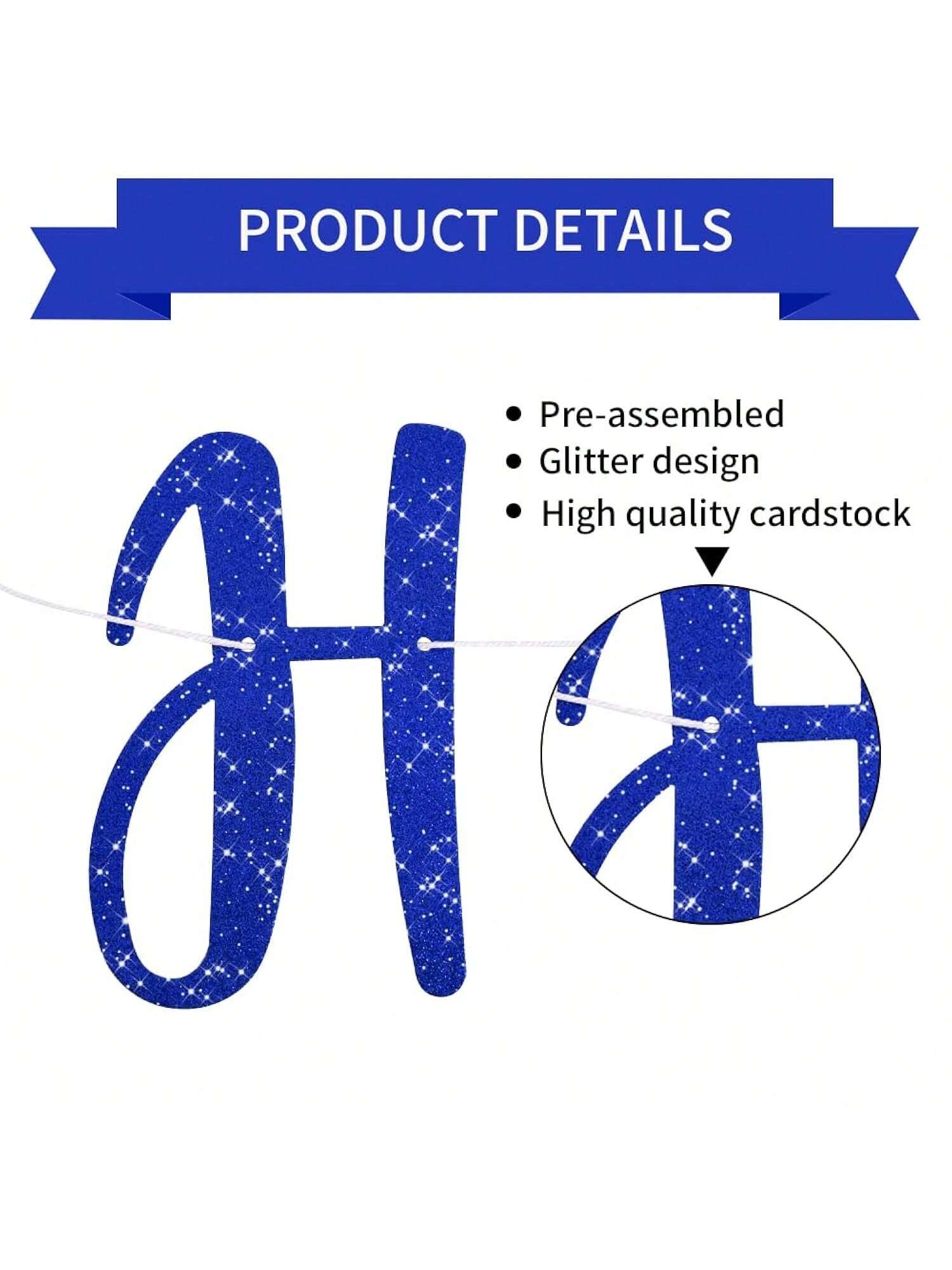 Blue Glitter Retirement Banner Pre-Strung for Party and Holiday Celebrations