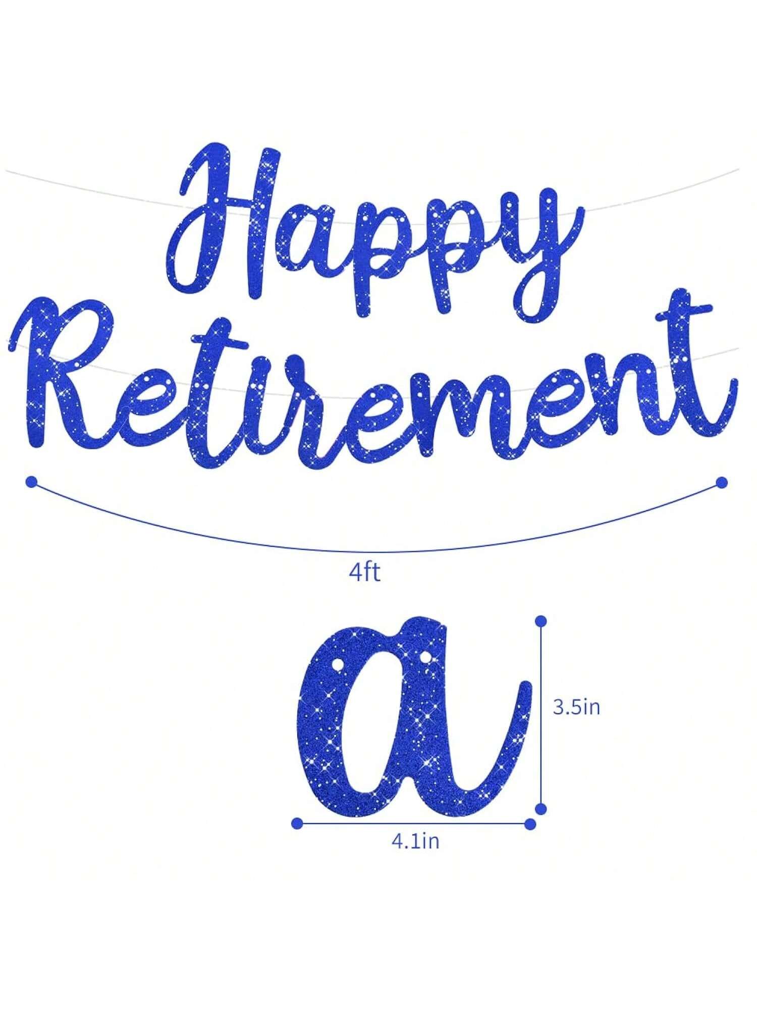 Blue Glitter Retirement Banner Pre-Strung for Party and Holiday Celebrations