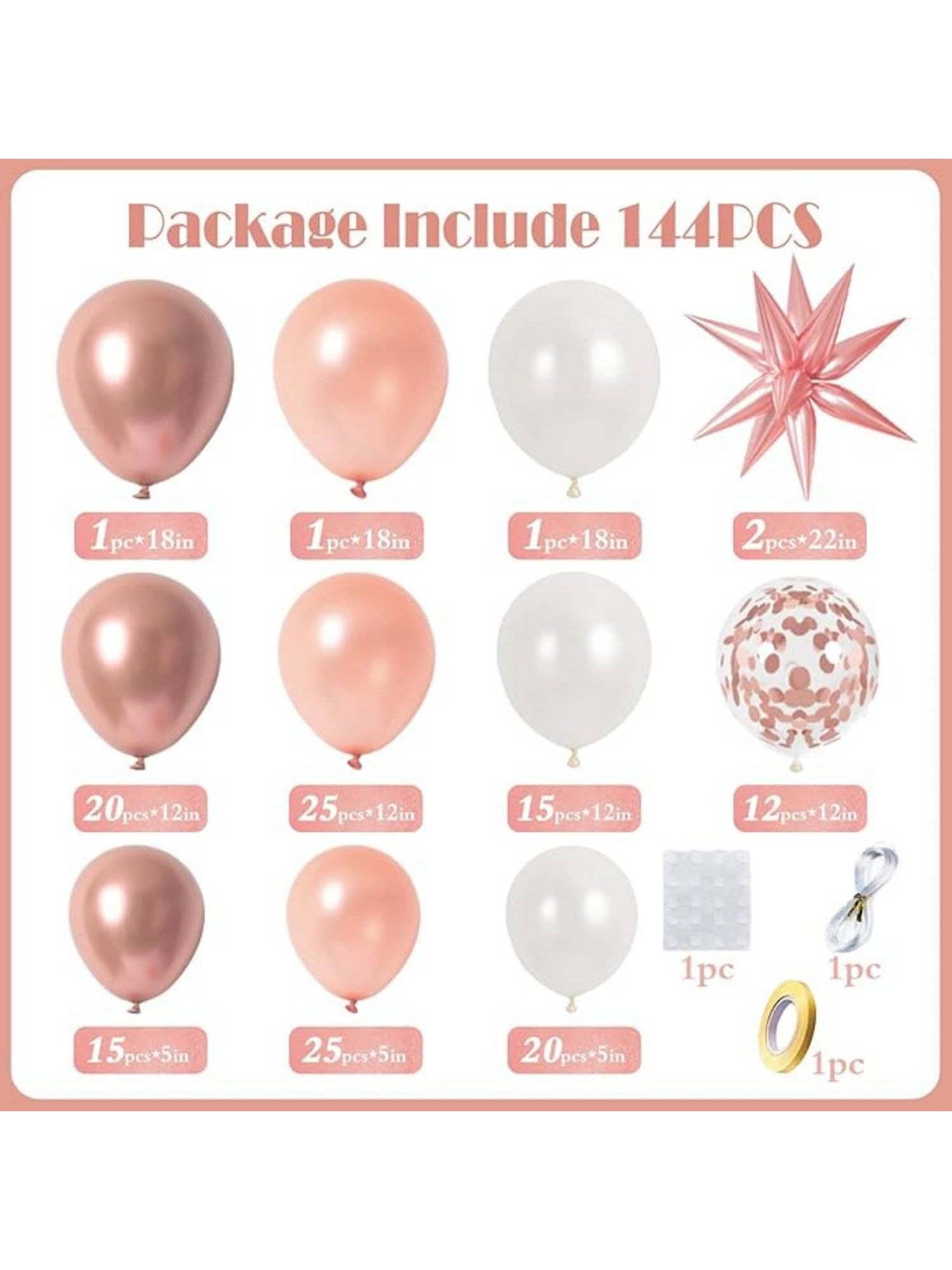 144pcs Rose Gold White Balloon Arch Kit For Bridal Birthday Or Graduation