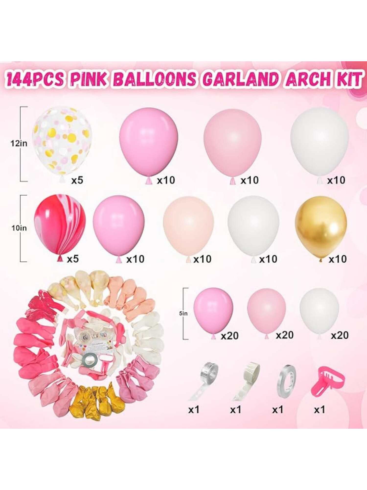 144pcs Pink Balloon Arch Kit Light Pink Gold And White Garland For Party