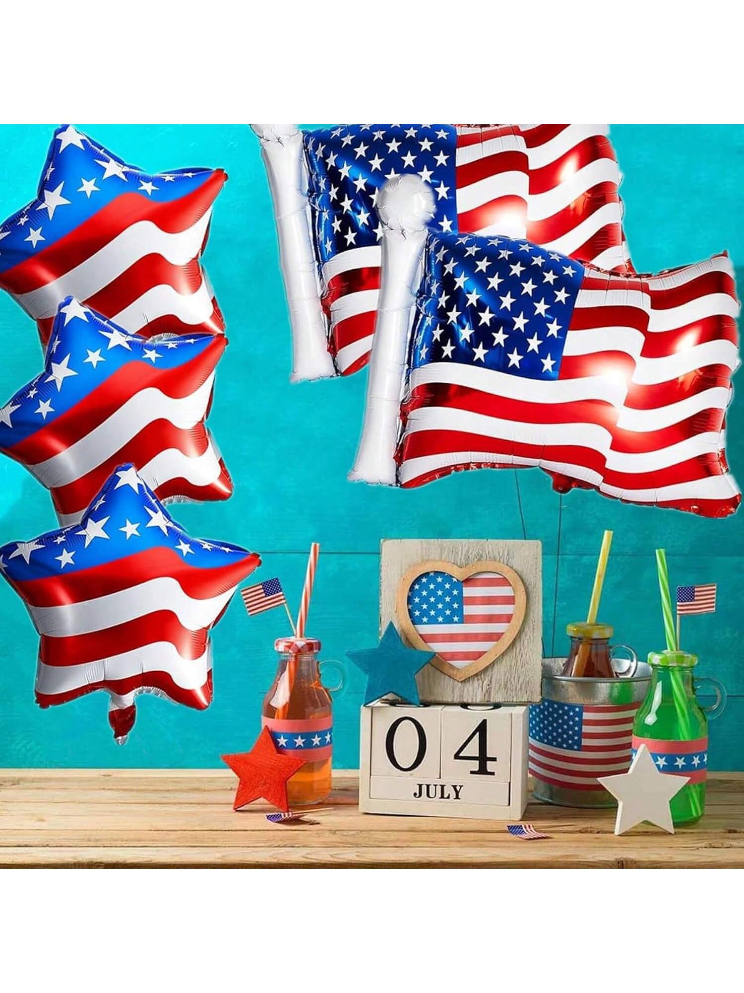 16PCS 4th of July Foil Balloons with American Flag for Independence Day