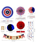 26pcs Patriotic Party Decorations USA Banner Fans Stars Pom Poms Swirls