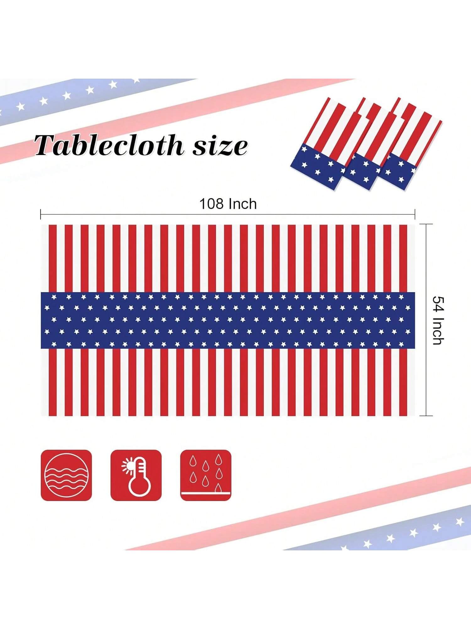 3-Pack Patriotic Disposable Tablecloths 54x108 for 4th of July & Parties