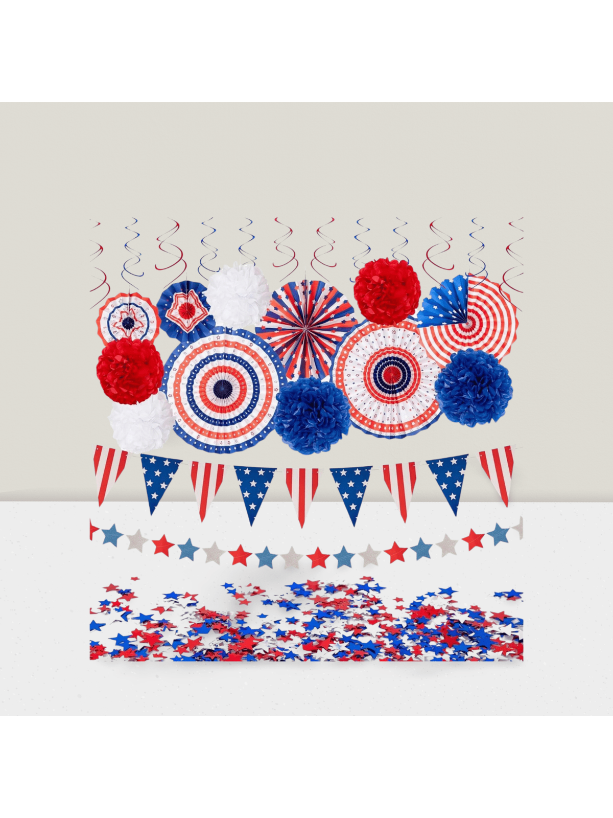 29pc 4th of July Patriotic Decor Set with Fans, Pennants, and Streamers