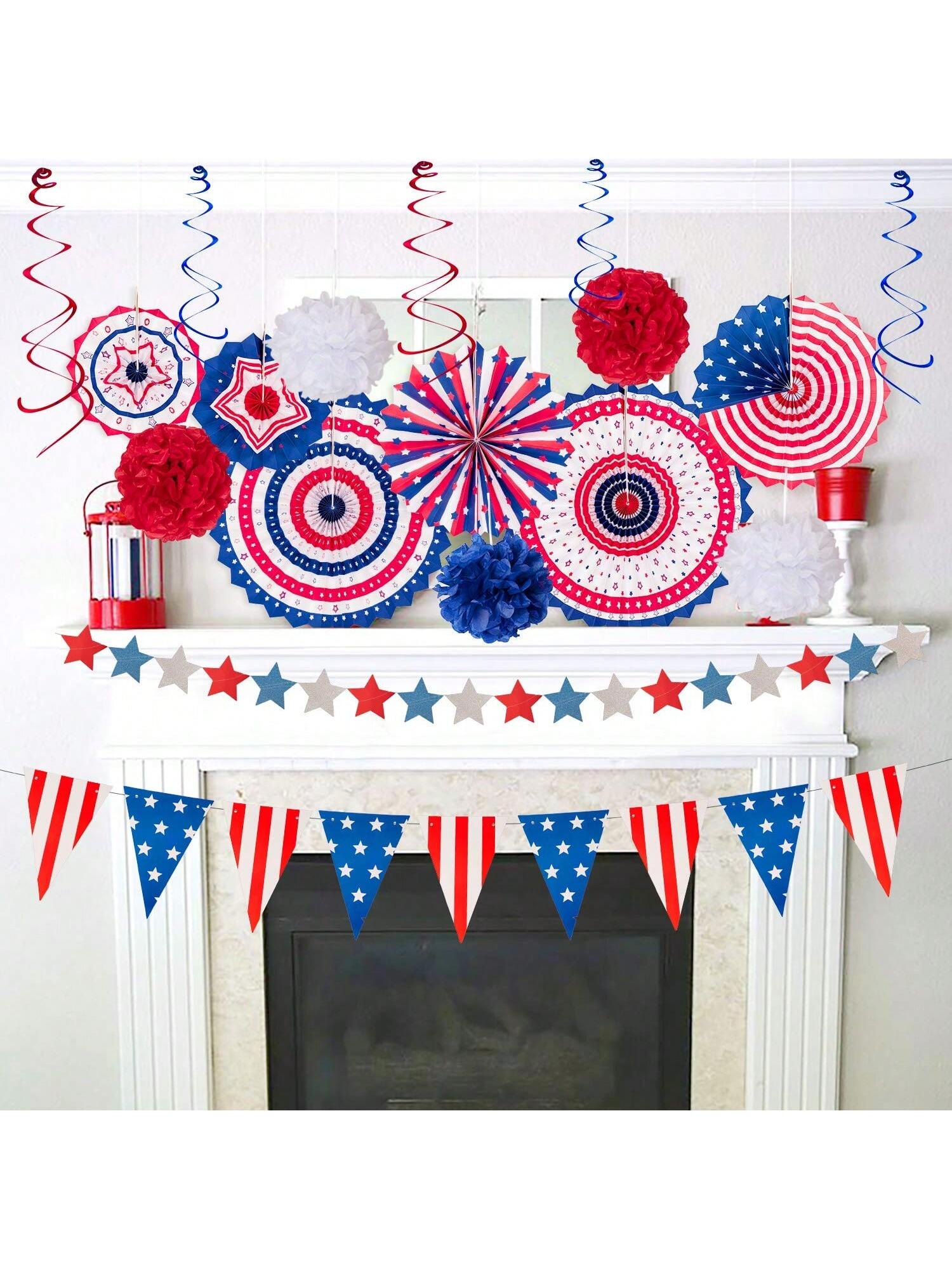 29pc 4th of July Patriotic Decor Set with Fans, Pennants, and Streamers