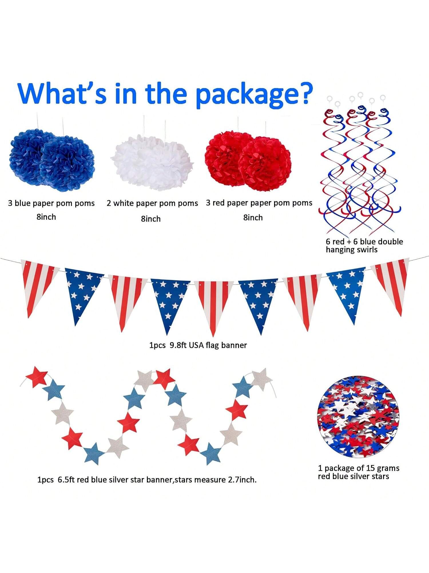 29pc 4th of July Patriotic Decor Set with Fans, Pennants, and Streamers