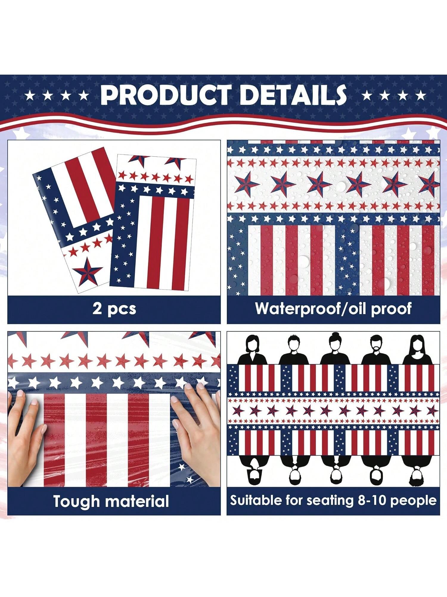 2 Pack Red White and Blue Disposable Tablecloths for 4th of July & Memorial Day