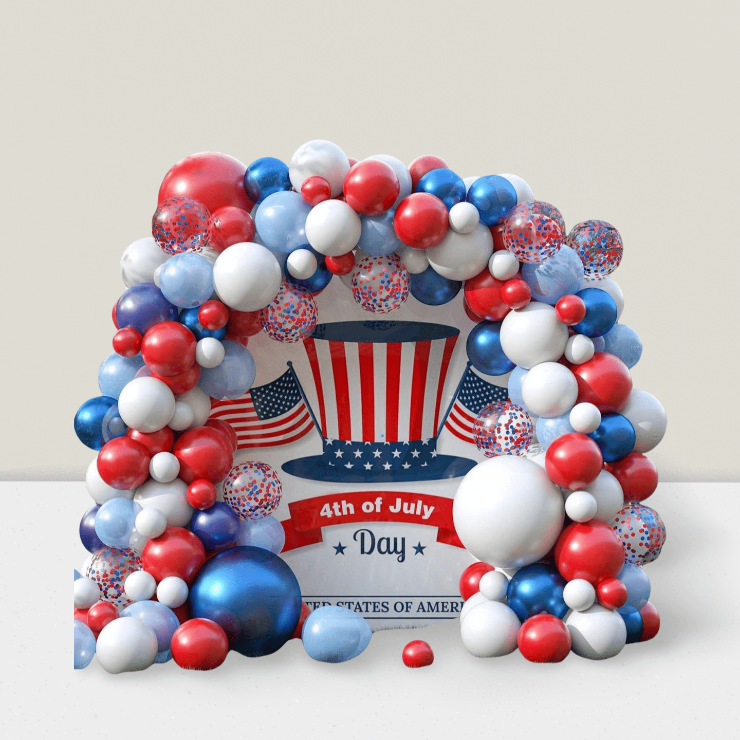 130pc Red White Blue Balloon Arch Kit W/ Confetti For 4th Of July & Patriotic Parties -