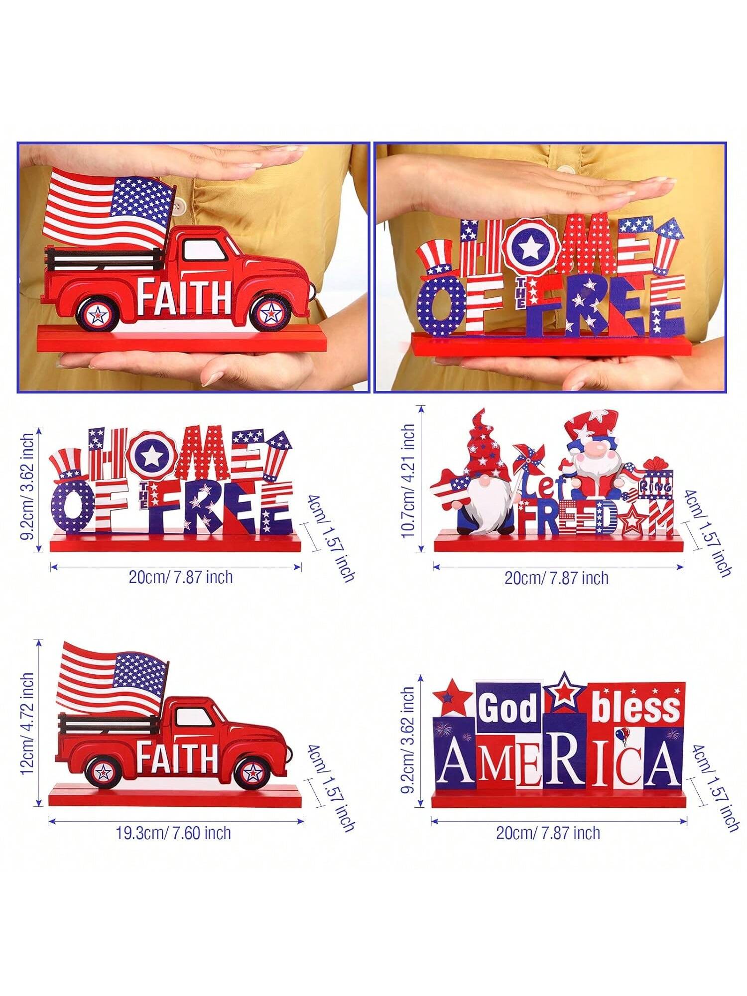4pcs Patriotic Wooden Table Centerpieces Home of the Free God Bless America Decor