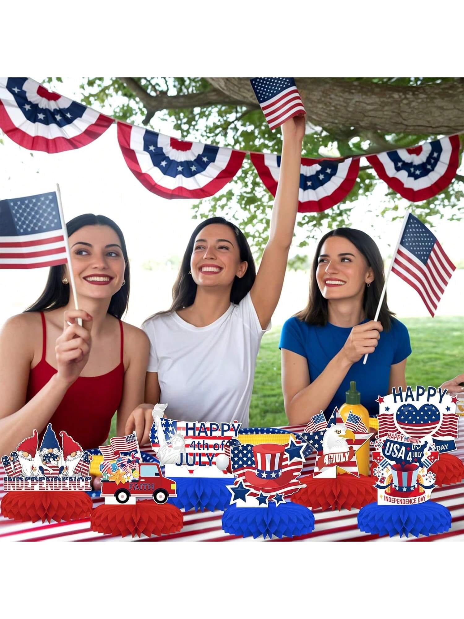 8PCS 4th of July Honeycomb Centerpieces Red White Blue Patriotic Decor