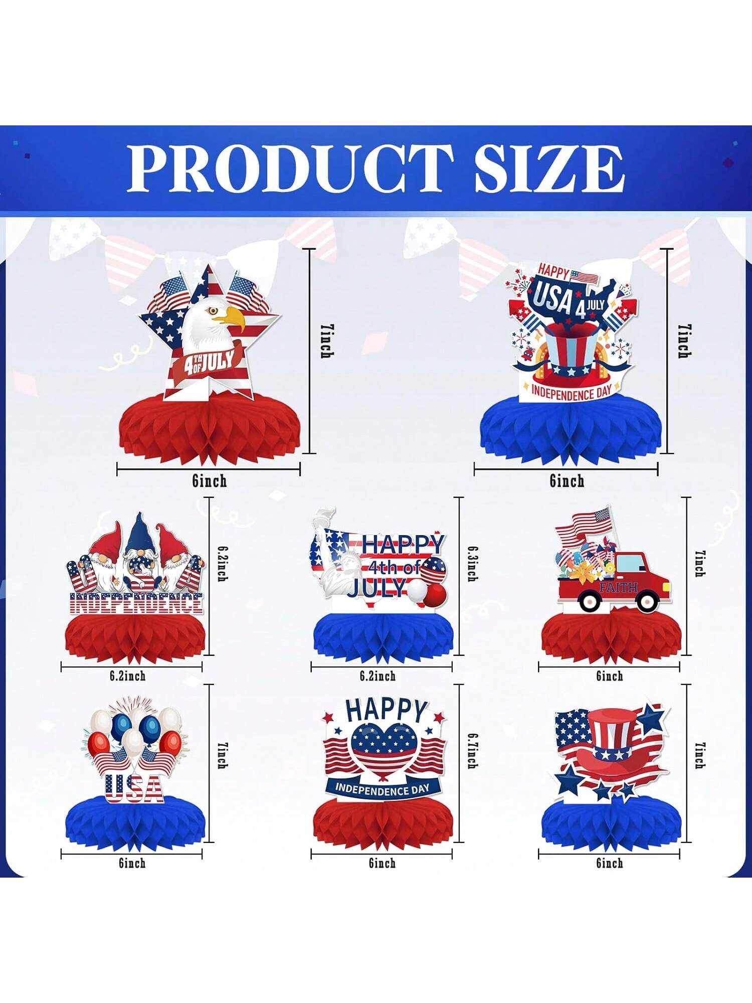 8PCS 4th of July Honeycomb Centerpieces Red White Blue Patriotic Decor