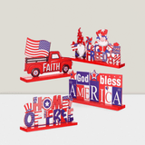 4pcs Patriotic Wooden Table Centerpieces Home of the Free God Bless America Decor