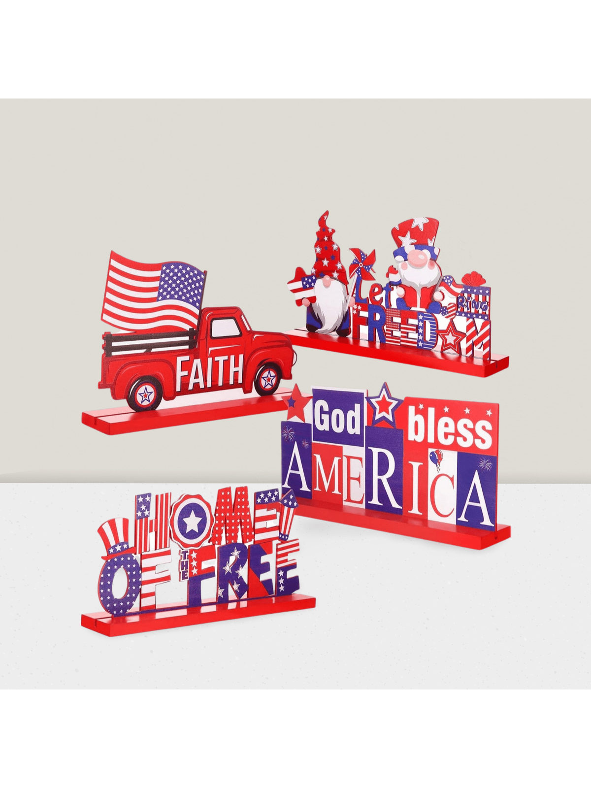 4pcs Patriotic Wooden Table Centerpieces Home of the Free God Bless America Decor