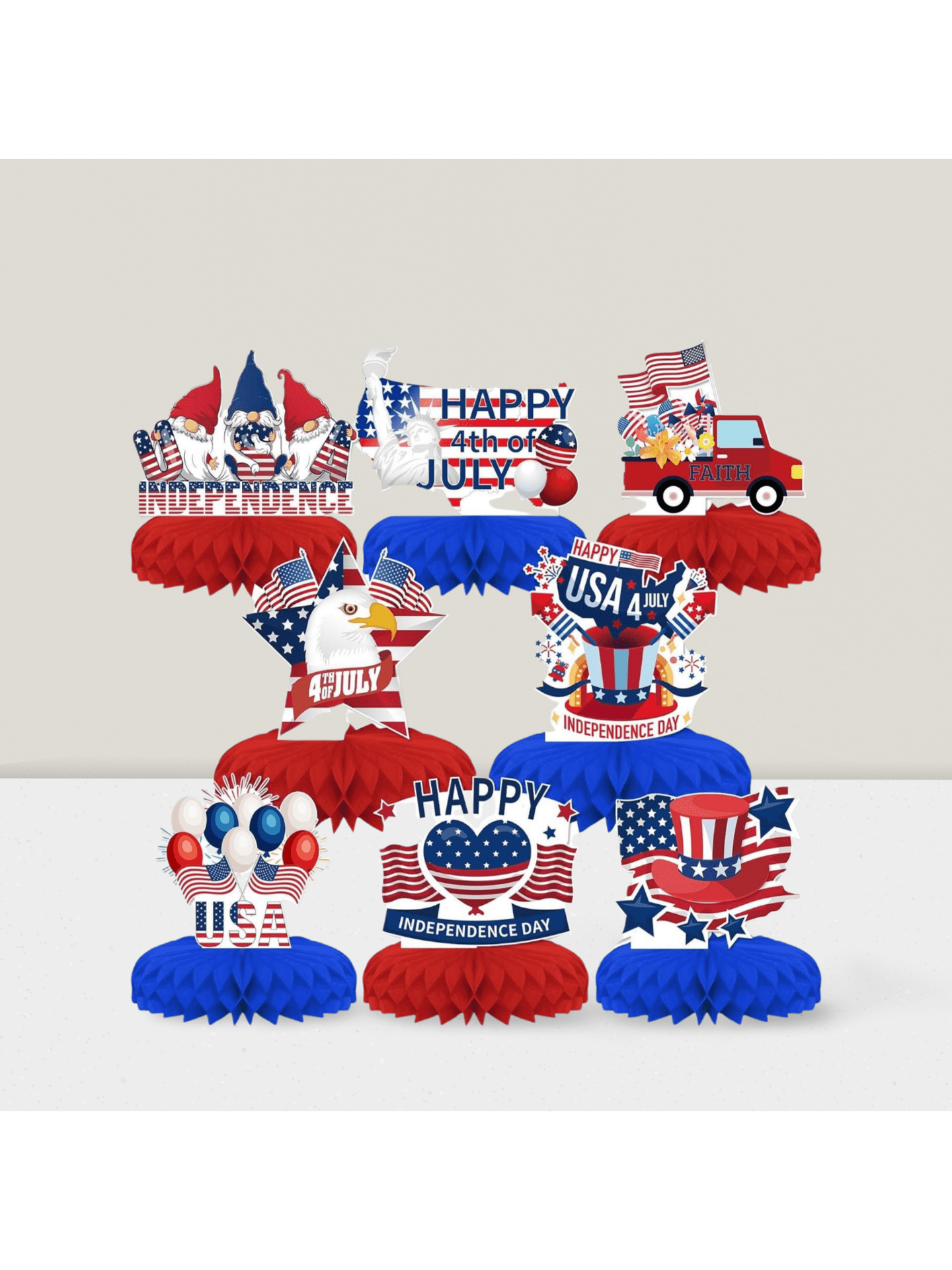 8PCS 4th of July Honeycomb Centerpieces Red White Blue Patriotic Decor