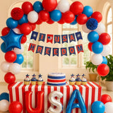 103pc Red, White & Blue Decorations Balloon Arch, "USA" Balloons, Flag & Banner