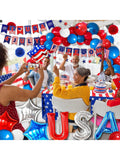 103pc Red, White & Blue Decorations Balloon Arch, "USA" Balloons, Flag & Banner