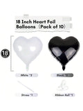 18-Inch Black & White Heart Mylar Balloons For Weddings, Birthdays & Engagements