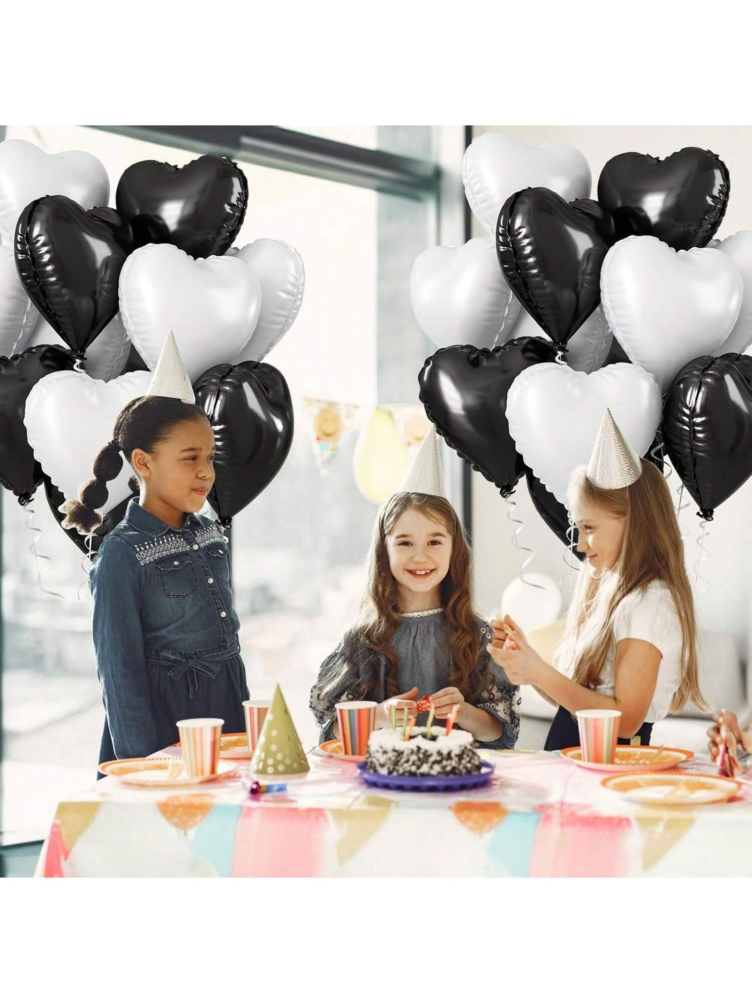 18-Inch Black & White Heart Mylar Balloons For Weddings, Birthdays & Engagements