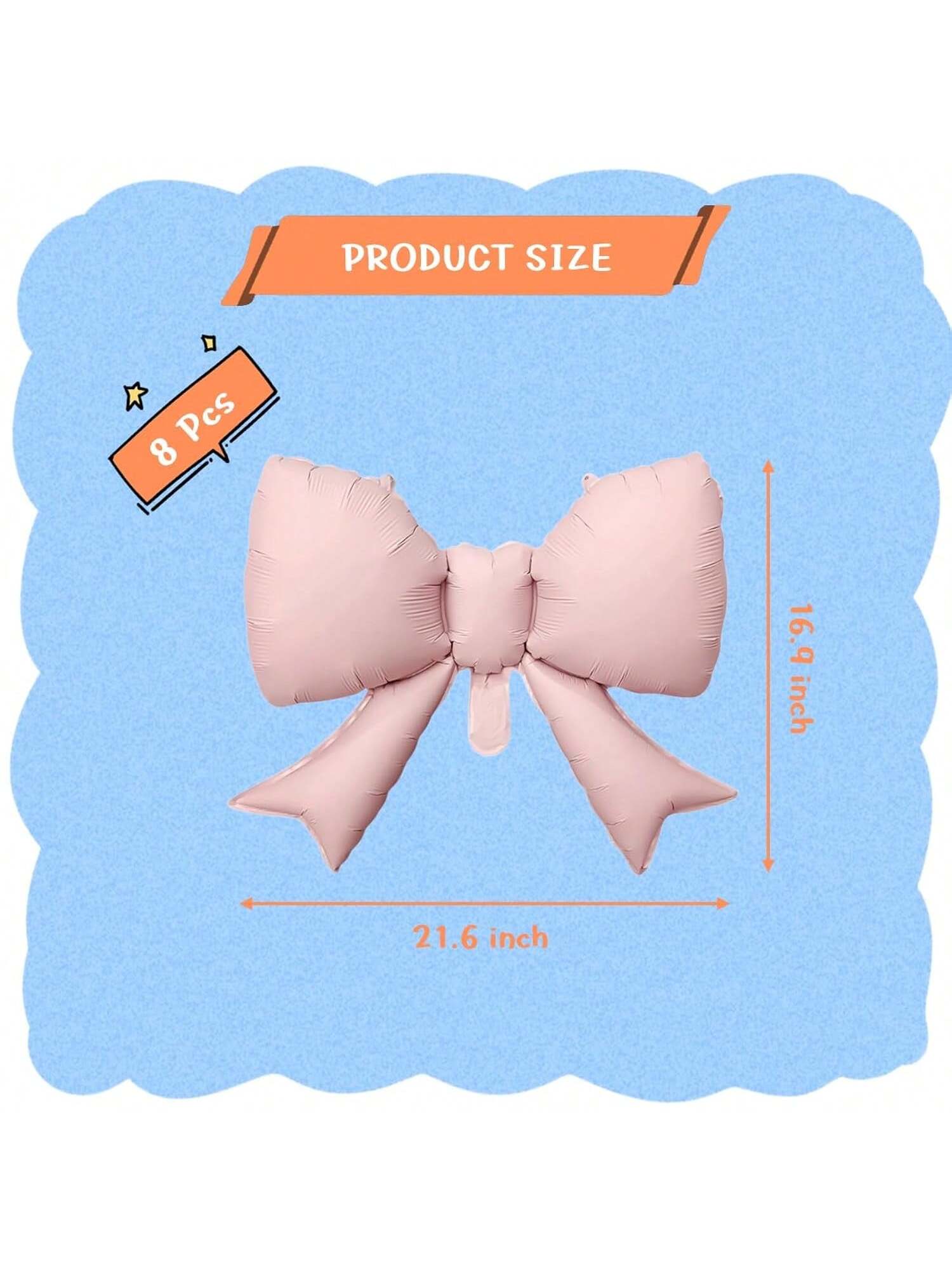 8-Pcs Pink Bow Balloons For Bow-Themed Showers & Birthday Parties