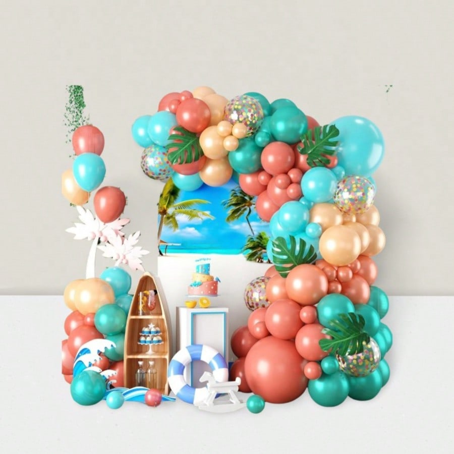 Aqua Blue & Coral Balloon Garland Kit Tropical Summer Party Decor