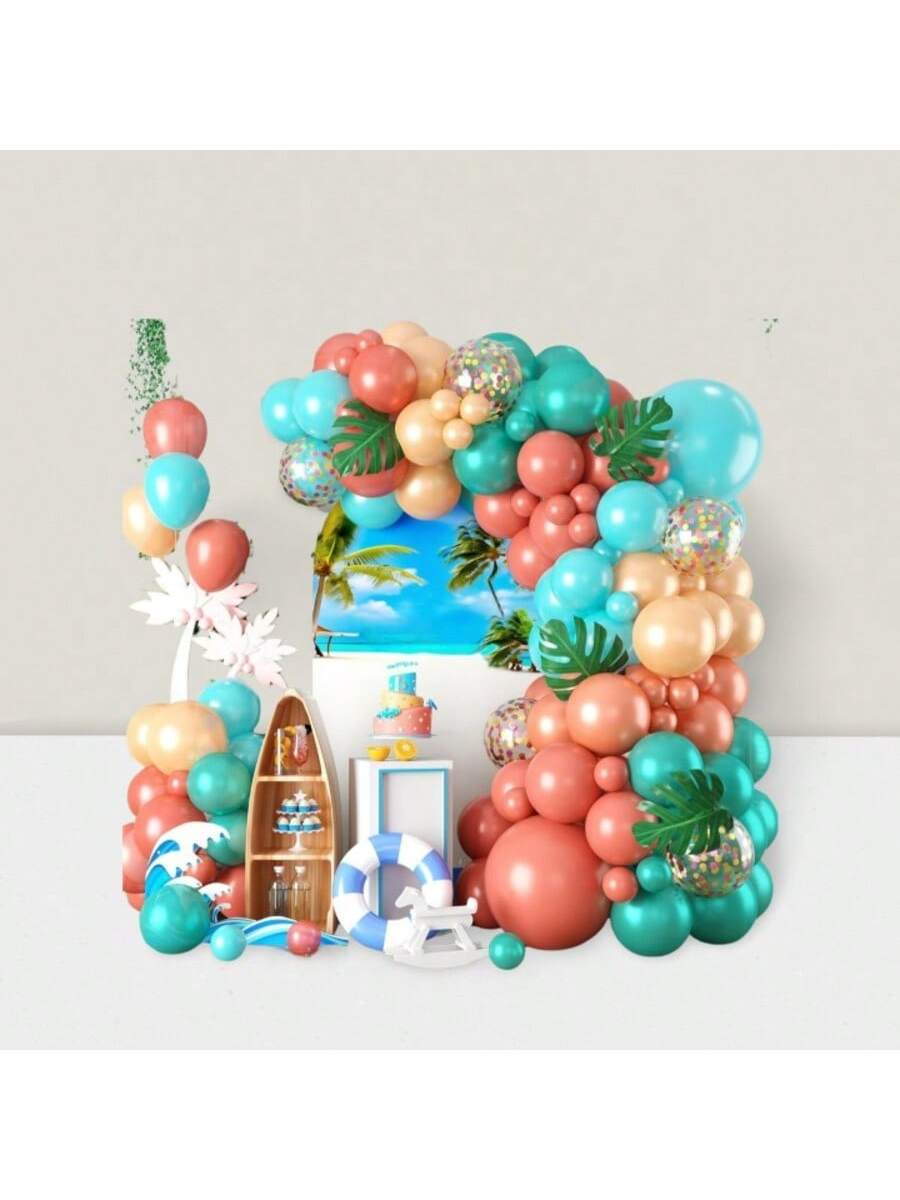 Aqua Blue & Coral Balloon Garland Kit Tropical Summer Party Decor
