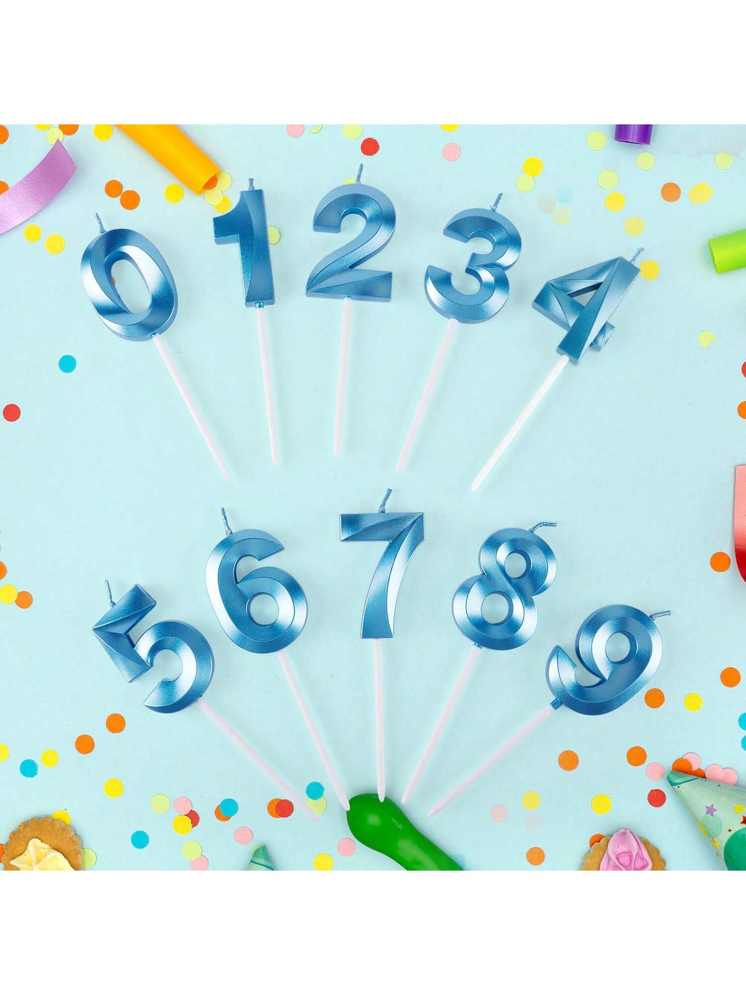 Blue Number Birthday Candles 0-9 for Cake Decorations at Parties