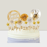 12-Pcs Gold Cake Topper Set With Candles, Confetti Balloons, Stars & Cupcake Toppers