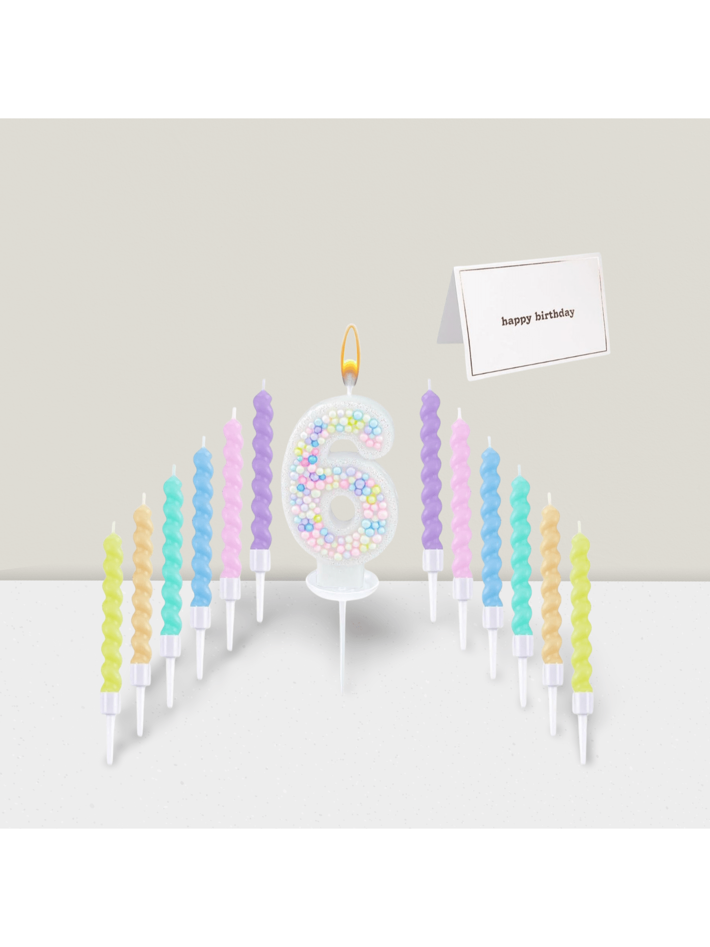 Number 6 Birthday Candle Set with 12 Spiral Candles, Macaron Glitter Theme