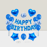 30-Pc Happy Birthday Balloon Banner 16-Inch Blue Letters with Star and Heart Balloons
