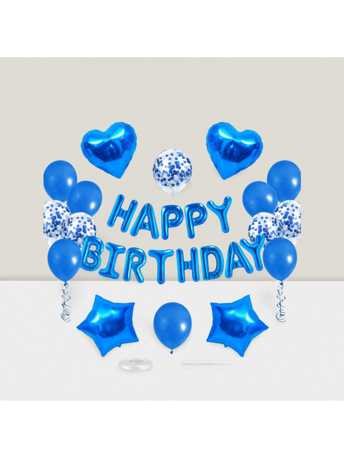 30-Pc Happy Birthday Balloon Banner 16-Inch Blue Letters with Star and Heart Balloons