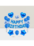 30-Pc Happy Birthday Balloon Banner 16-Inch Blue Letters with Star and Heart Balloons