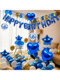 30-Pc Happy Birthday Balloon Banner 16-Inch Blue Letters with Star and Heart Balloons