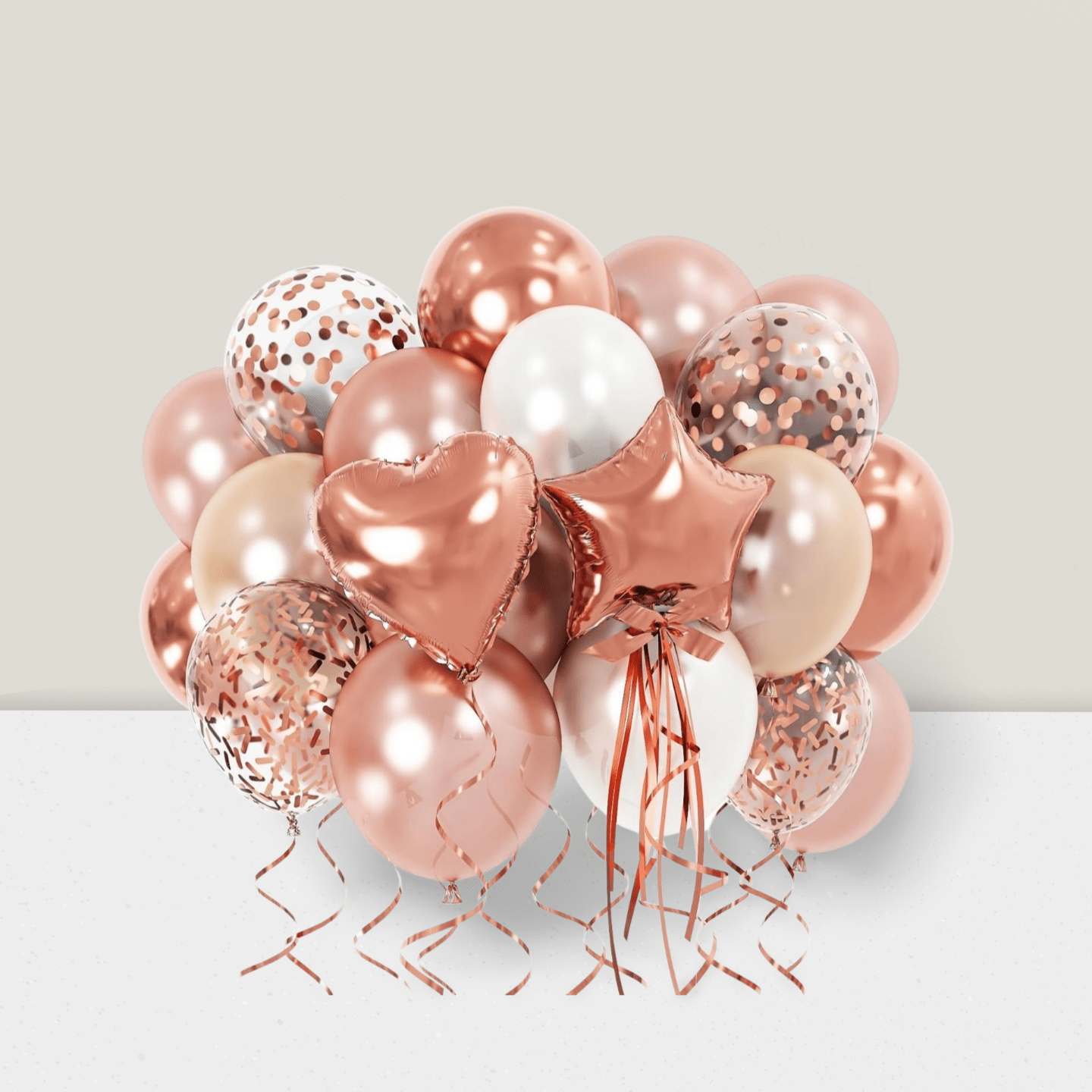 Pearl Rose Gold Confetti & Heart Balloons For Anniversary Or Bridal Shower Party