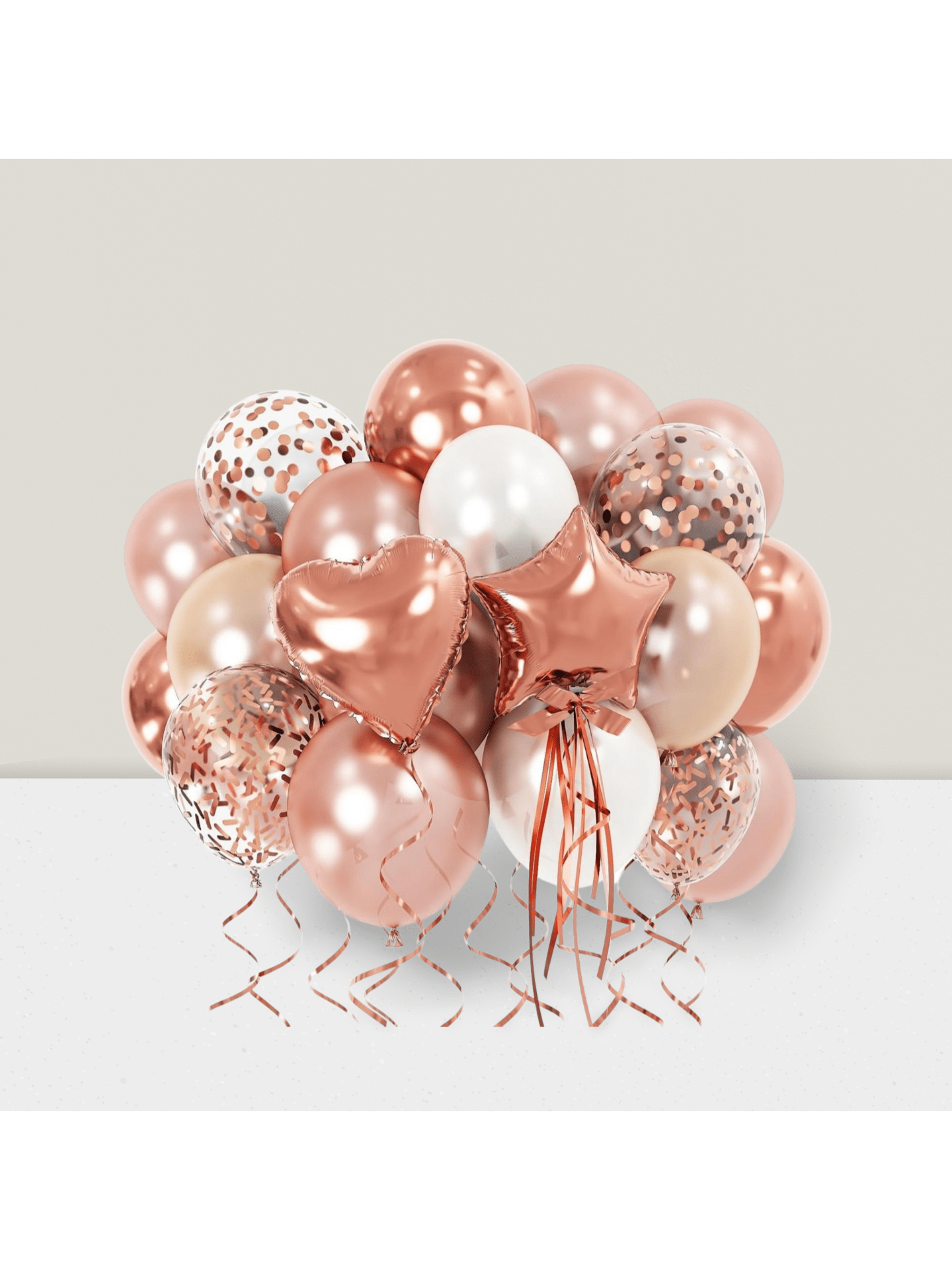 Pearl Rose Gold Confetti & Heart Balloons For Anniversary Or Bridal Shower Party
