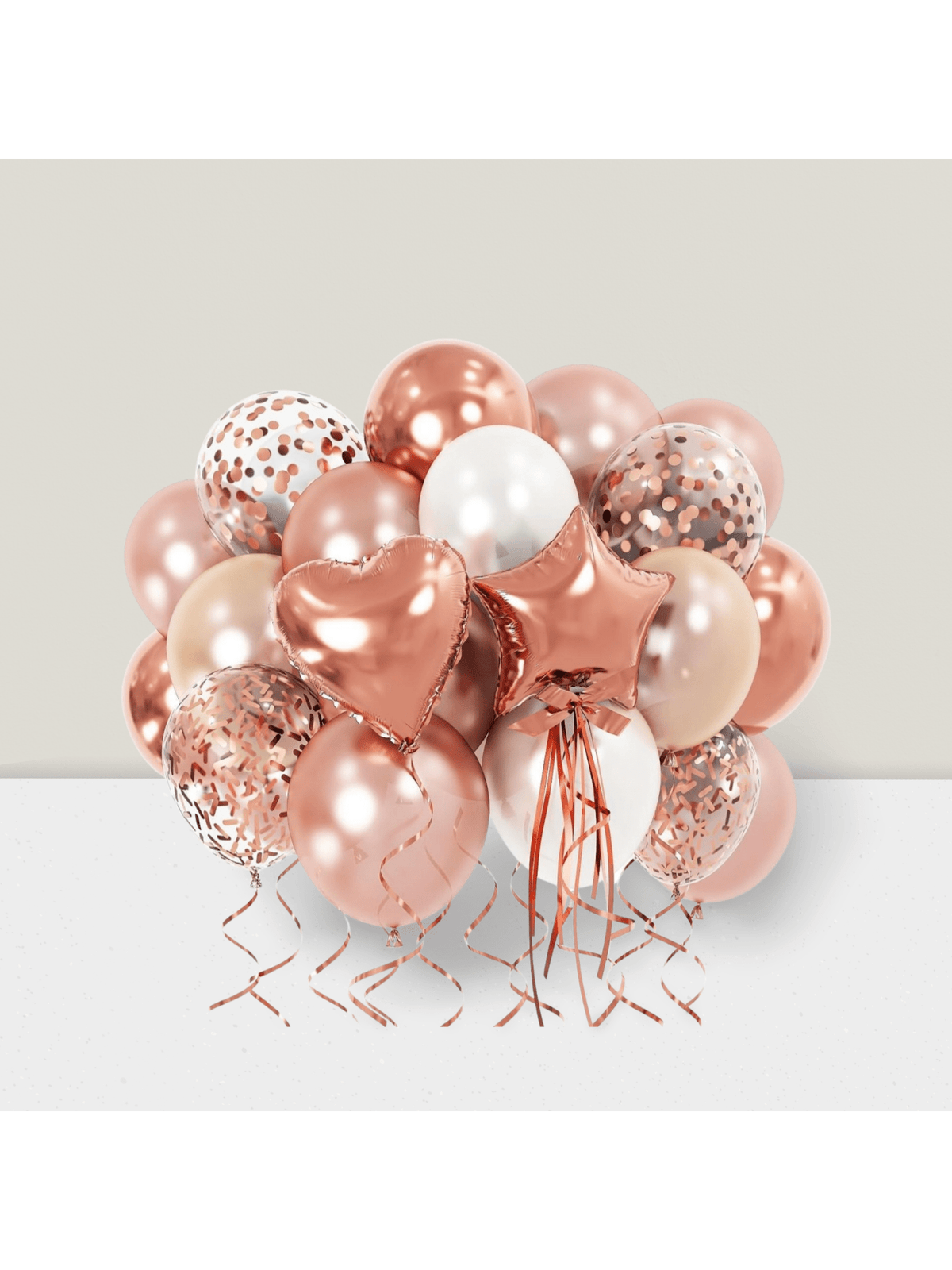 Pearl Rose Gold Confetti & Heart Balloons For Anniversary Or Bridal Shower Party