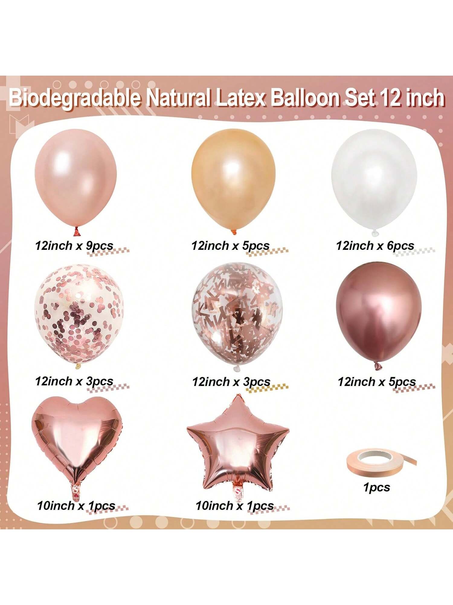 Pearl Rose Gold Confetti & Heart Balloons For Anniversary Or Bridal Shower Party