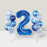 40" Navy & Silver Confetti Foil Number 2 Balloon For Boys' 2nd Birthday Party