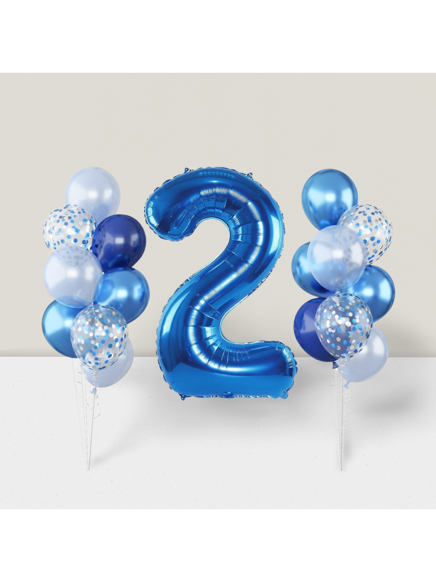 40" Navy & Silver Confetti Foil Number 2 Balloon For Boys' 2nd Birthday Party