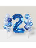 40" Navy & Silver Confetti Foil Number 2 Balloon For Boys' 2nd Birthday Party