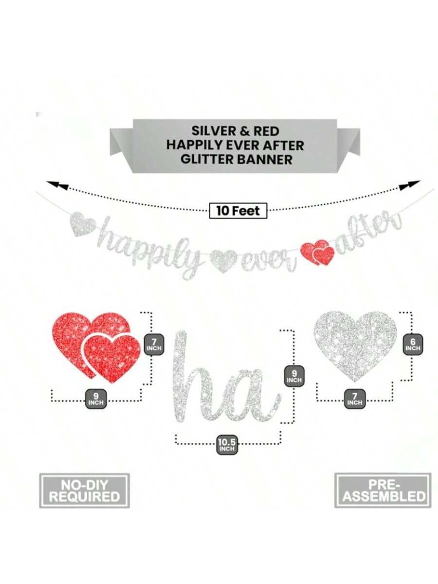10 Ft Silver Happily Ever After Glitter Banner for Bridal and Wedding Shower Decor