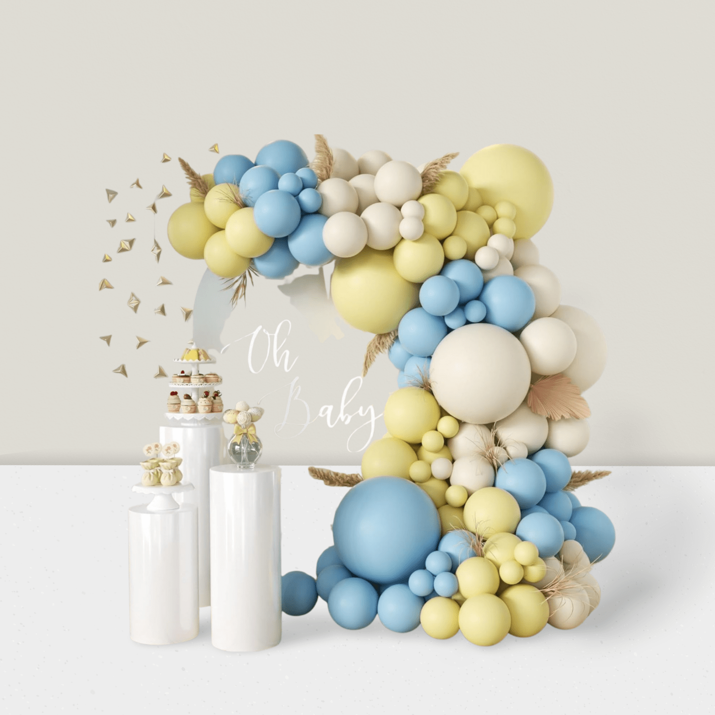 155PCS Blue, Yellow & White Balloon Garland Kit  18", 12", 10", 5" For Party Decorations