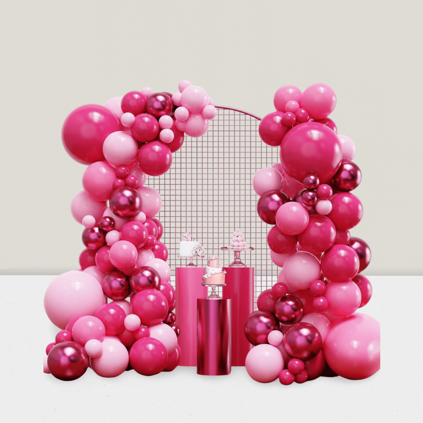 136PCS Pink Balloon Garland Kit Hot & Metallic Pink for Parties & Weddings