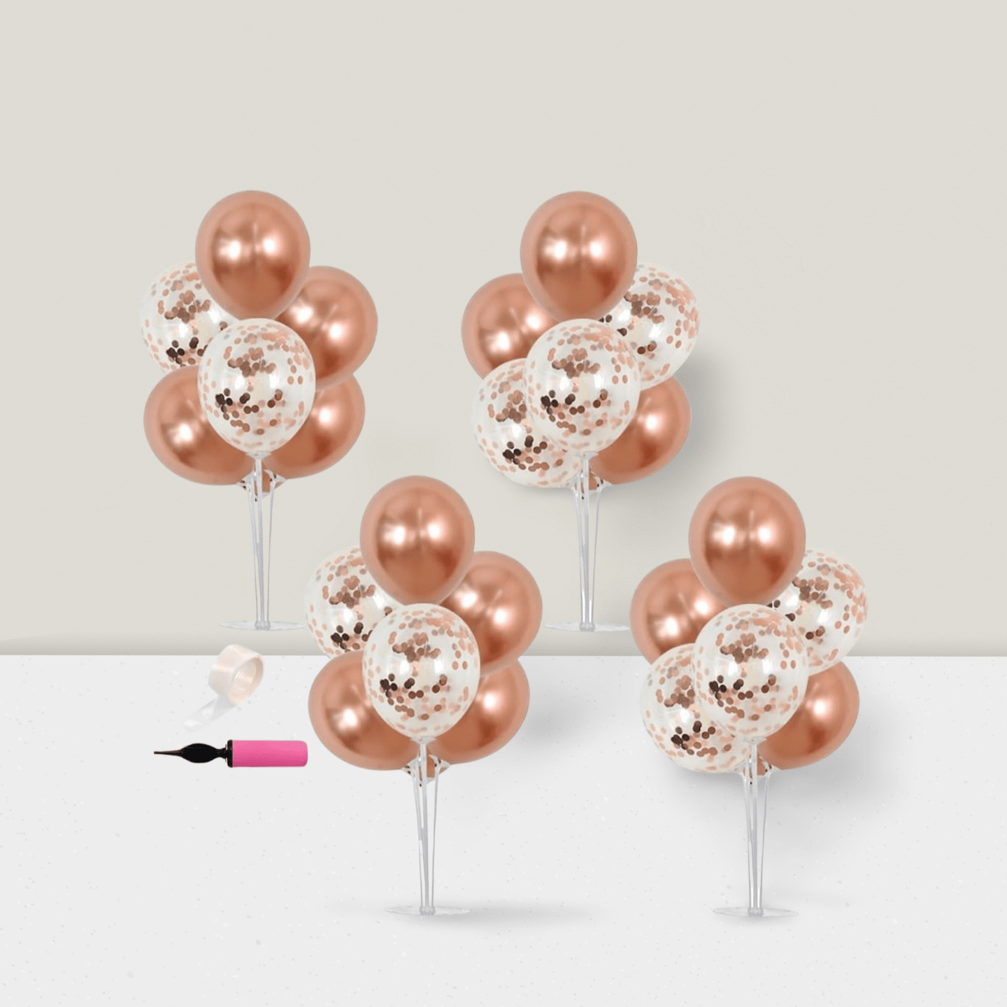 4-Pack Rose Gold Confetti Balloon Centerpiece Stand Kit for Parties