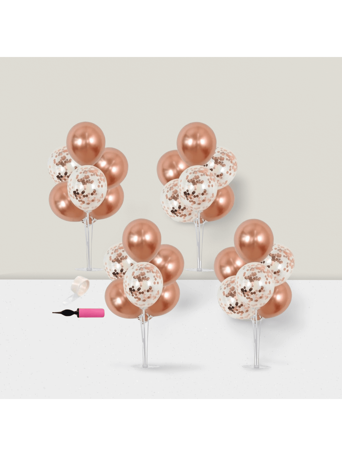 4-Pack Rose Gold Confetti Balloon Centerpiece Stand Kit for Parties