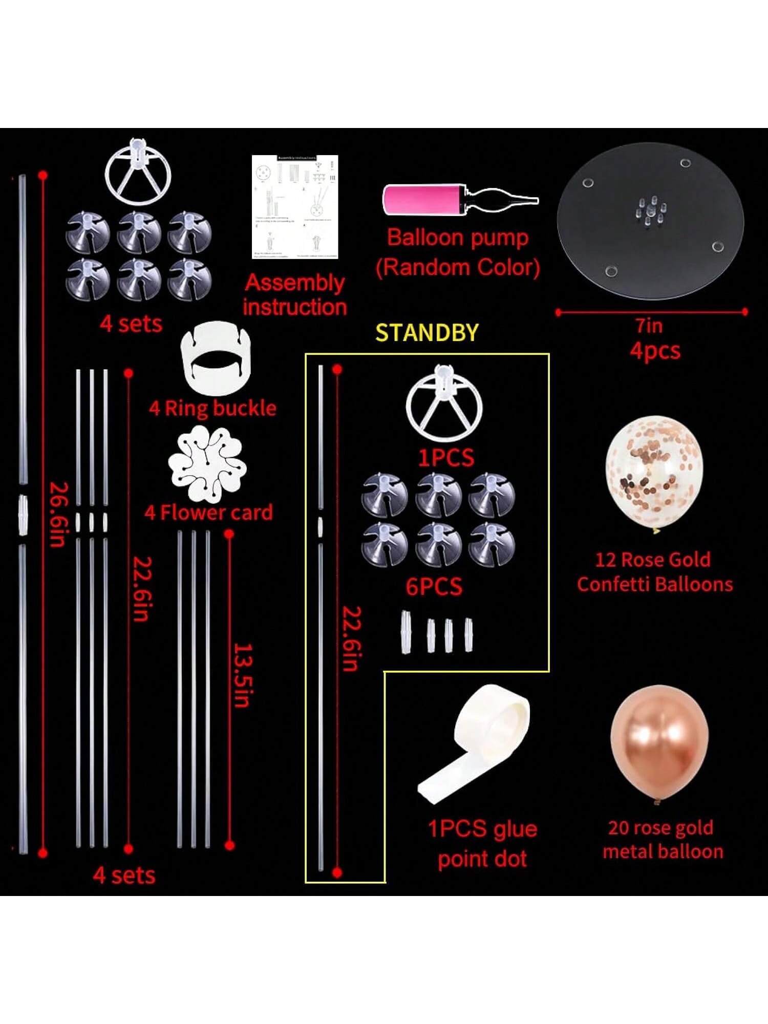 4-Pack Rose Gold Confetti Balloon Centerpiece Stand Kit for Parties